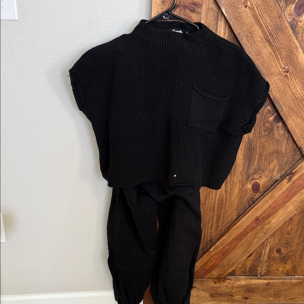 Black Knit Top and Pants Set